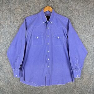 Vintage Panhandle Slim Shirt Mens 17.5 35 Purple Brushpopper Western Cowboy USA